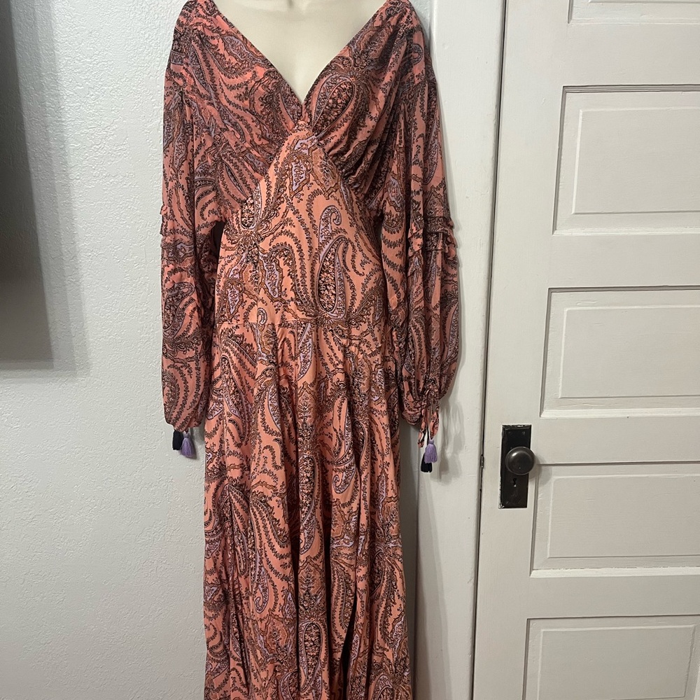 Paisley Long Sleeve Maxi Dress - Pink